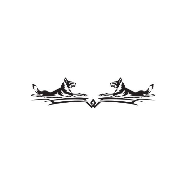 Facing Wolves decal with two black wolf heads facing each other around a center emblem