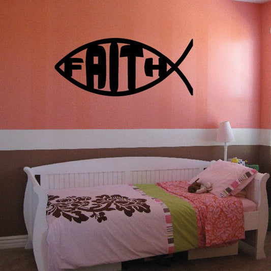 Faith Jesus fish decal, black fish with FAITH lettering