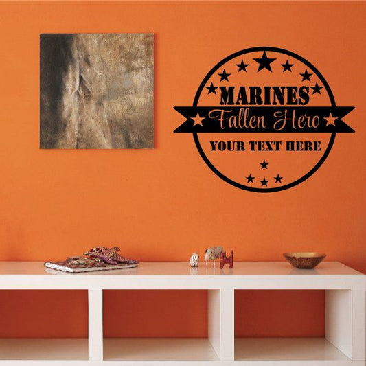 Black circular Marines Fallen Hero memorial decal with stars and text placeholder