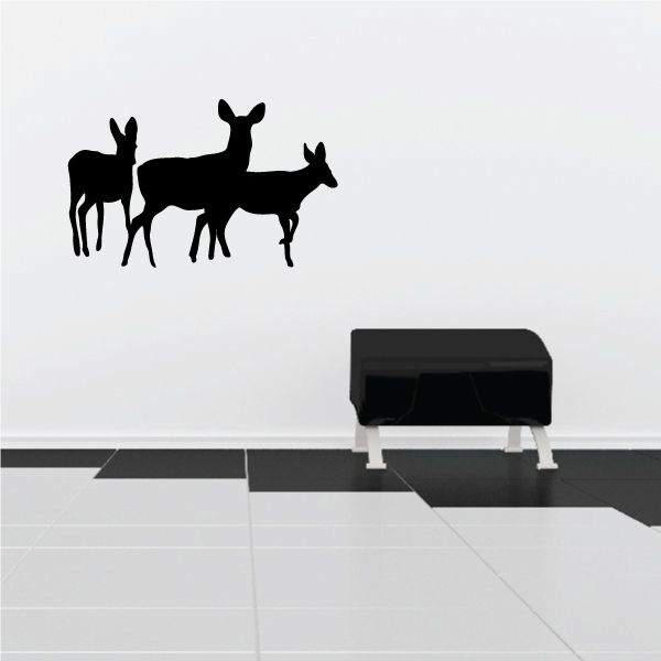 Deer family walking wall decal with three black silhouettes