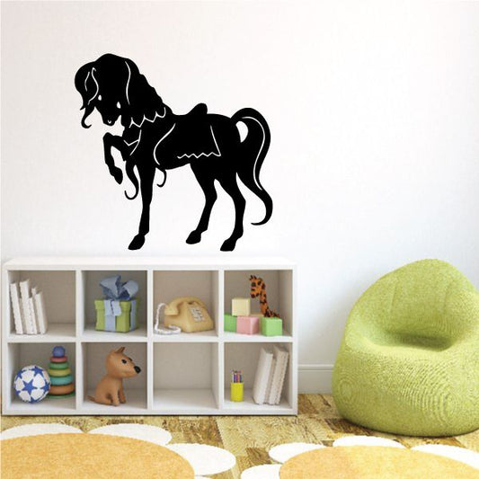 Black standing pony pose wall decal with detailed mane and tail