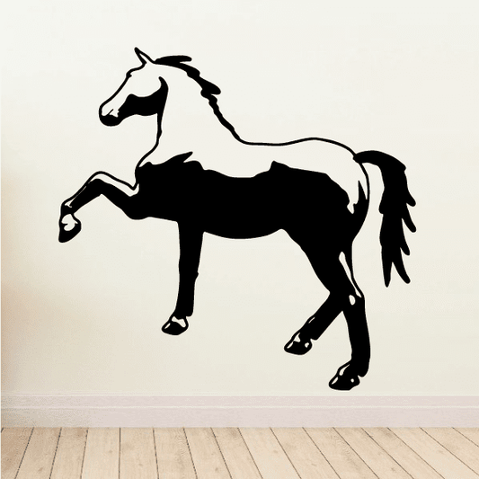 Trotting horse decal with black silhouette of a rearing horse in motion