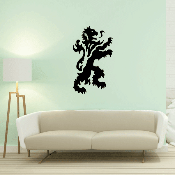 Fantasy lion wall decal, black vinyl silhouette with ornate mane and tail
