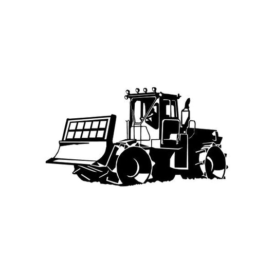 Bulldozer decal with black tractor silhouette and front loader blade