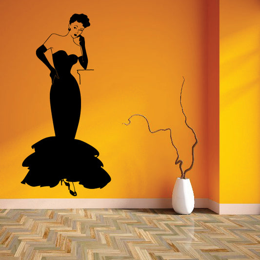 Ballet dancer silhouette wall decal, black figure with tutu and arm pose