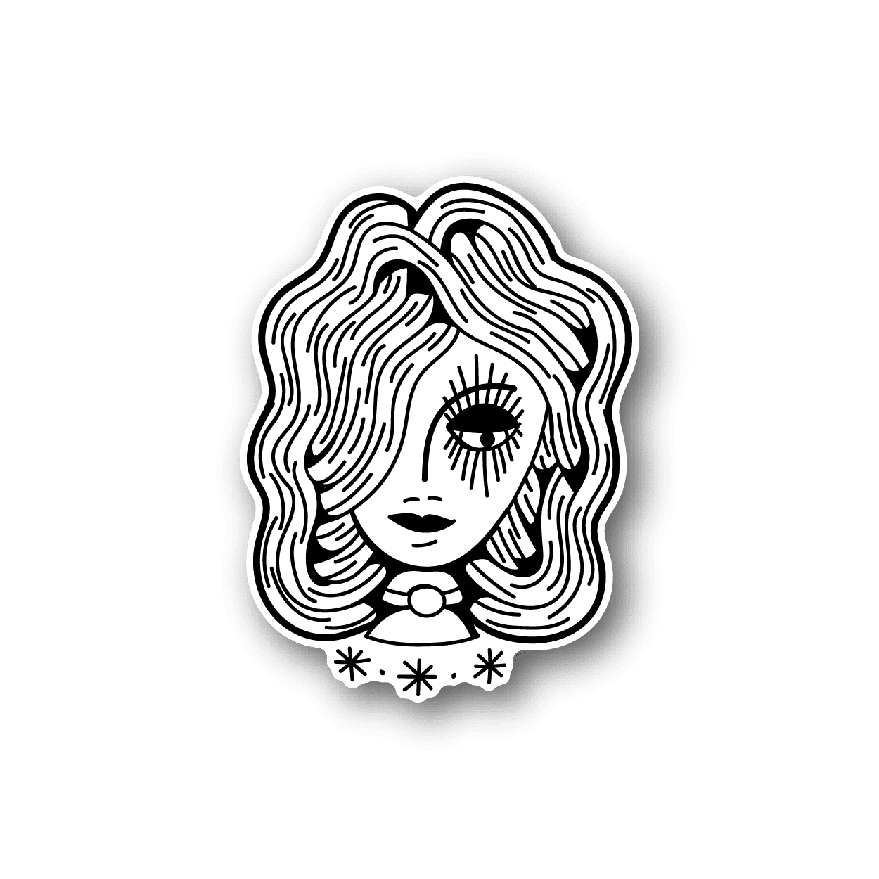 Hair vinyl sticker of a woman face with wavy hair and eyes