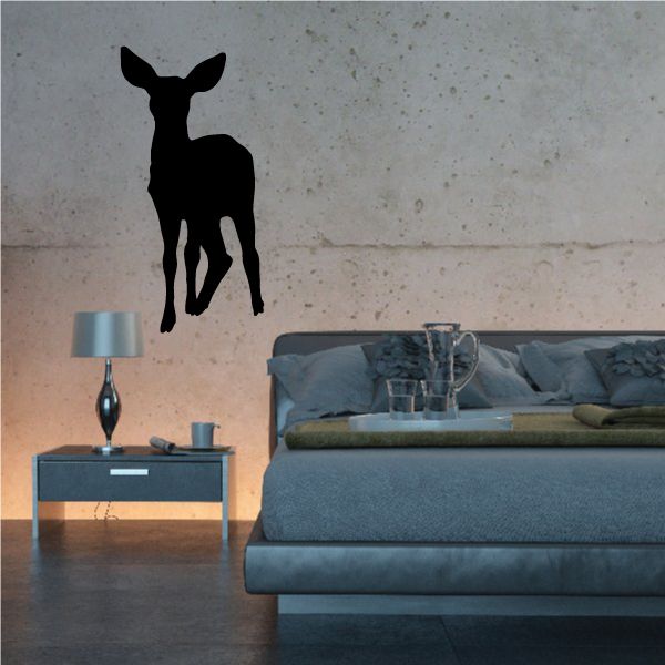 Standing fawn deer decal silhouette, black