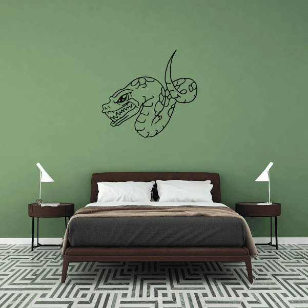 Viper snake wall decal with coiled head and fangs line-art