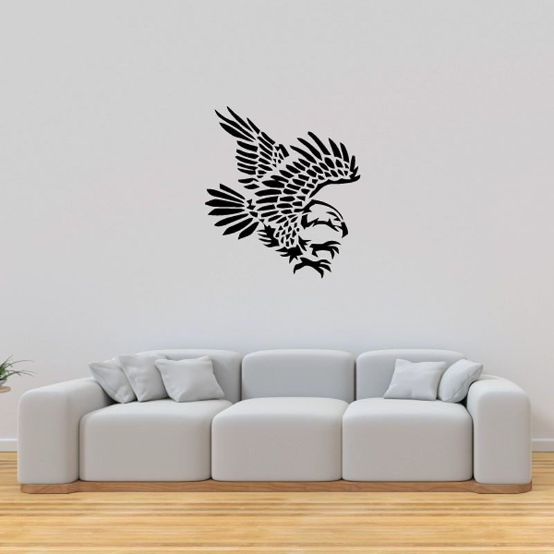 Eagle reaching feather decal with bold black silhouette