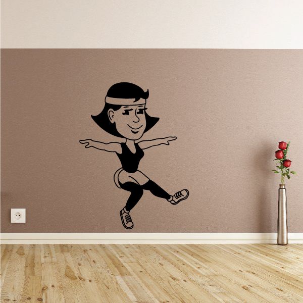 Female dancing fitness wall decal, black vinyl silhouette with arms out