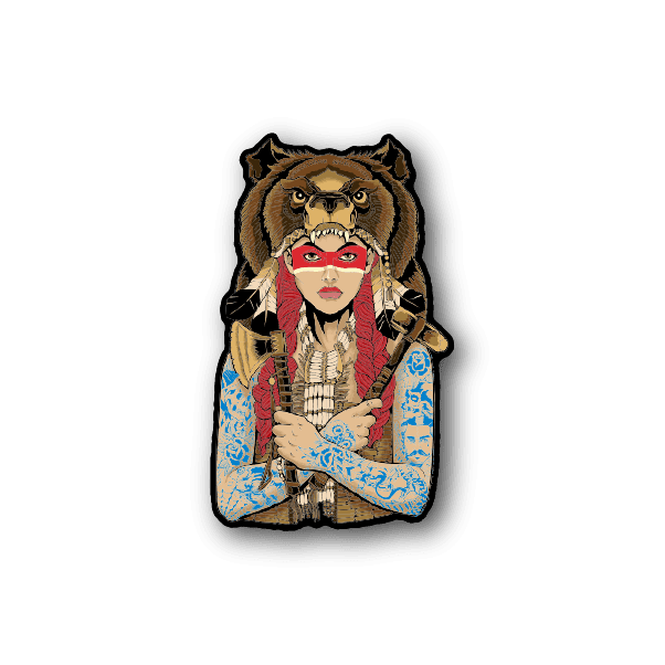 Image of Female Native American Bear Head Sticker