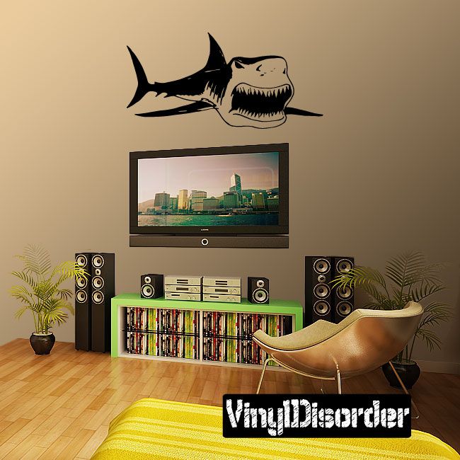 Ferocious shark wall decal with open jaws and teeth graphic