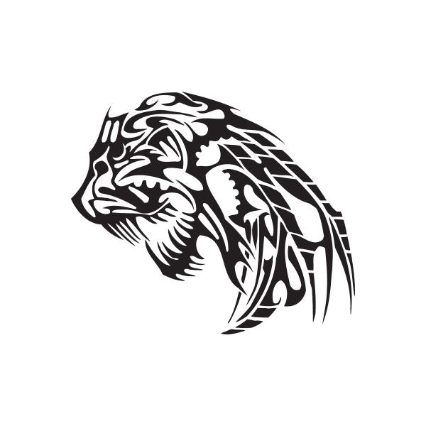 Tribal wolf head decal, black and white tribal line art