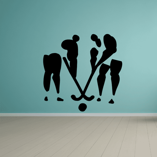Field hockey kick off decal with black silhouettes of players and sticks