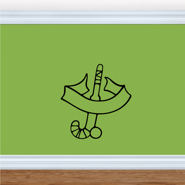Field hockey vinyl wall decal with stylized stick, ball, and green outline