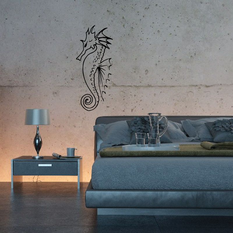 Fierce seahorse decal with black line-art design