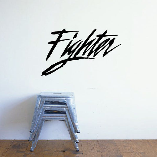 Fighter decal with bold black script lettering