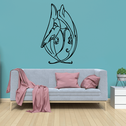 Fighting pterosaur decal in black line art with roaring wings and tail