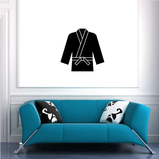 Black martial arts gi wall decal with white trim and tied belt