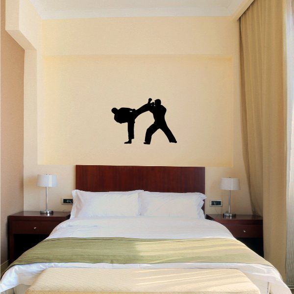 Fighting wall decal with black martial arts fighter silhouettes, vinyl sticker