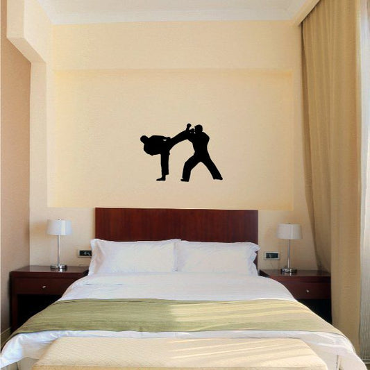 Fighting wall decal with black martial arts fighter silhouettes, vinyl sticker
