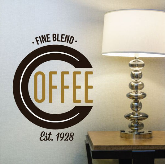 Coffee wall decal with circular Fine Blend logo and Est. 1928 text