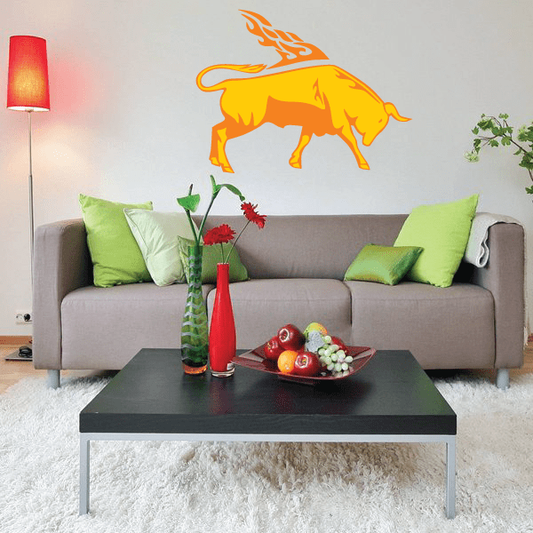 Orange fire bull wall sticker with flame design