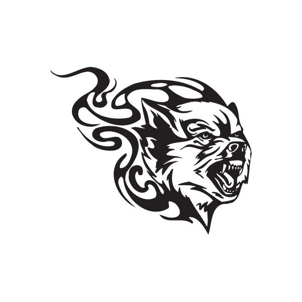 Wolf head fire brush decal in black