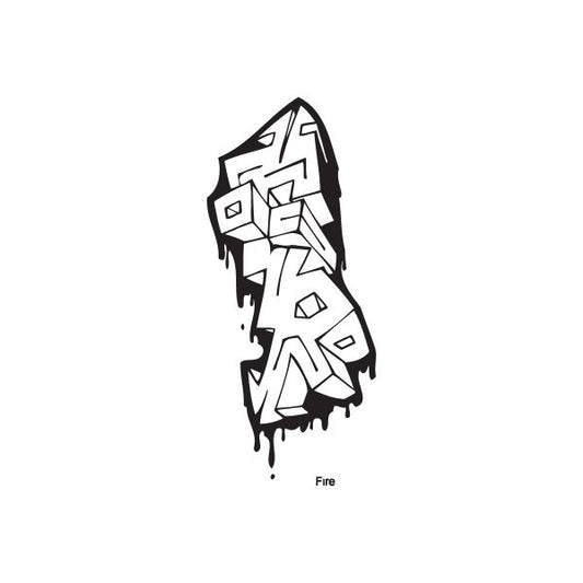 Fire graffiti decal with stylized flame in black and white geometric blocks