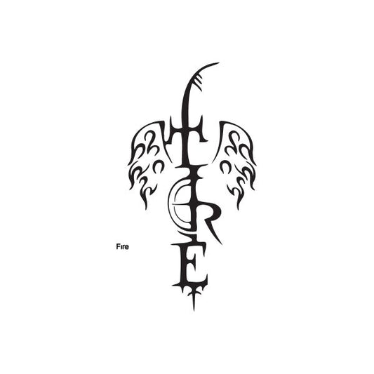 Graffiti wall decal, black stylized emblem with sword and wing flames