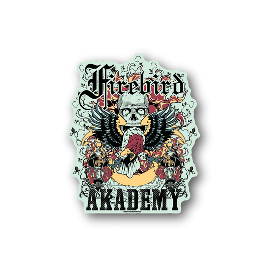 Vinyl sticker with Firebird Akademy winged graphic, multicolor
