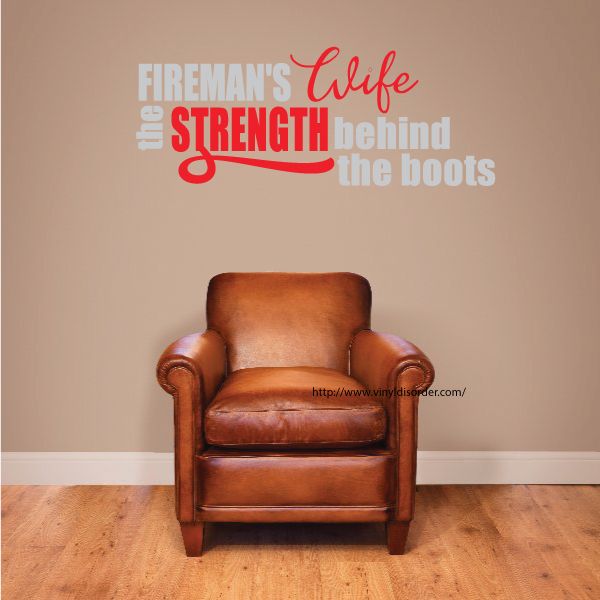 Fireman’s Wife wall decal text design, red and green lettering on light background