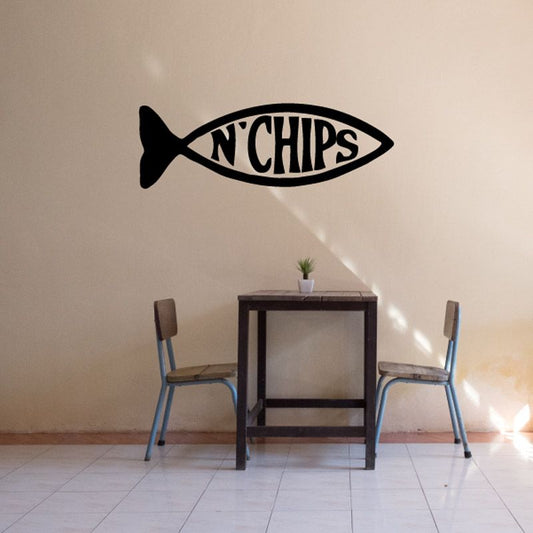Fish and chips wall decal: black stylized fish with CHIPS lettering.