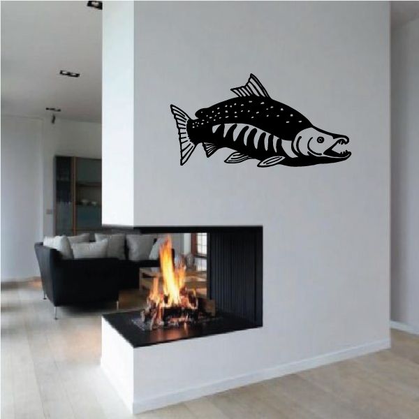 Fish wall decal: black stylized fish with white belly and dotted pattern vinyl sticker