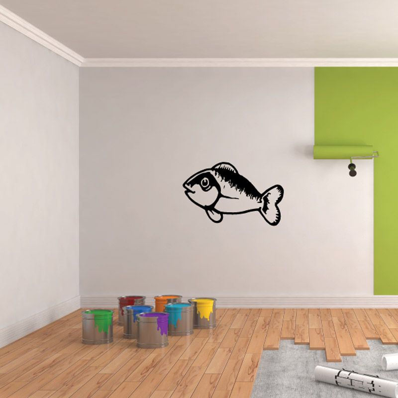 Fish wall decal: black cartoon fish with outlined body