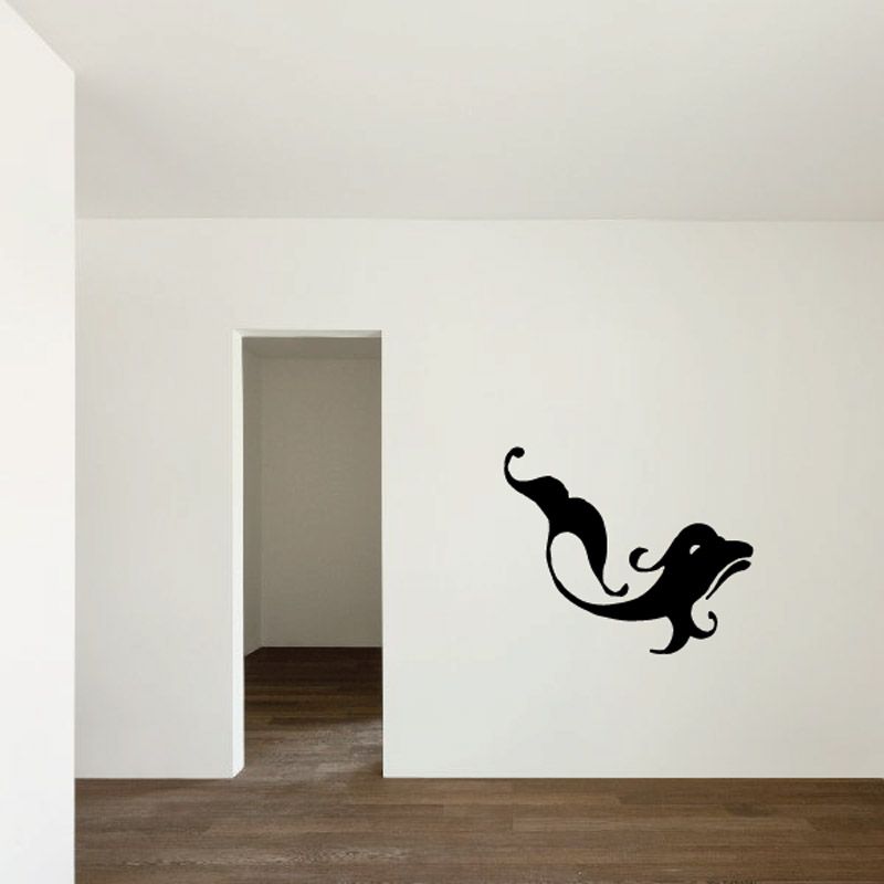 Fish wall vinyl decal, black fish silhouette with curled tail