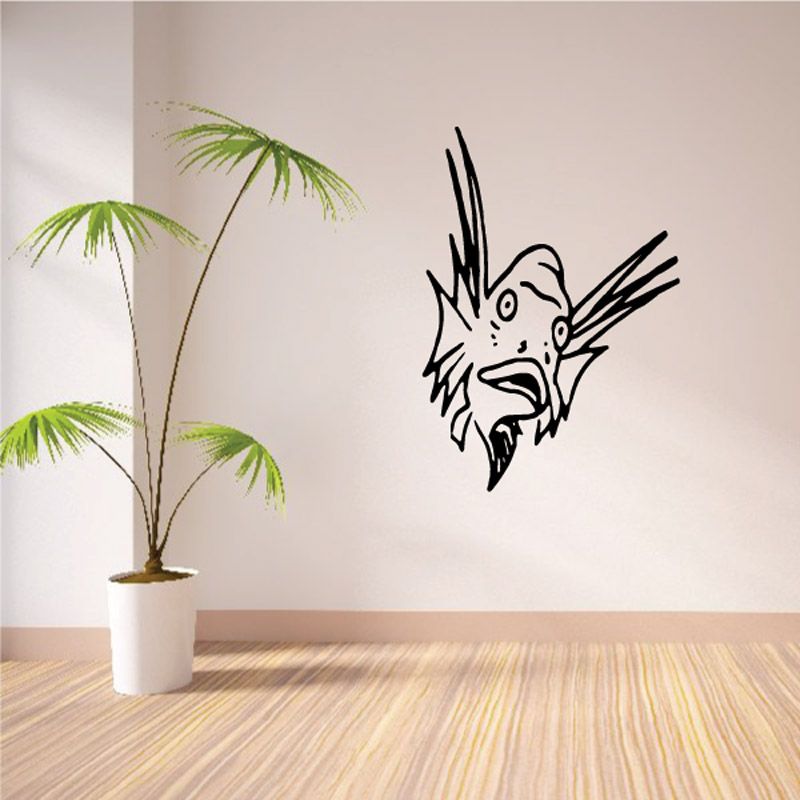 Black fish wall decal with stylized line art fins