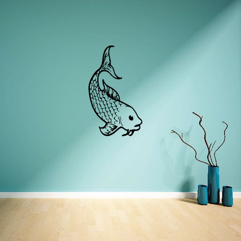 Fish wall vinyl decal with small blue fish and two seaweed branch silhouettes