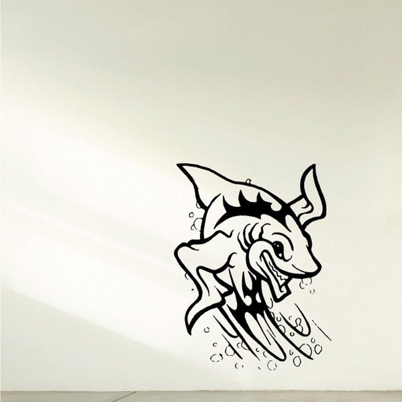 Fish wall decal vinyl sticker with black-and-white roaring fish design