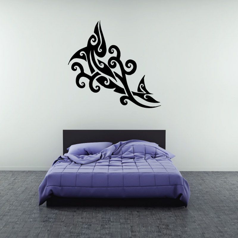 Fish wall decal, black tribal fish with ornate swirls