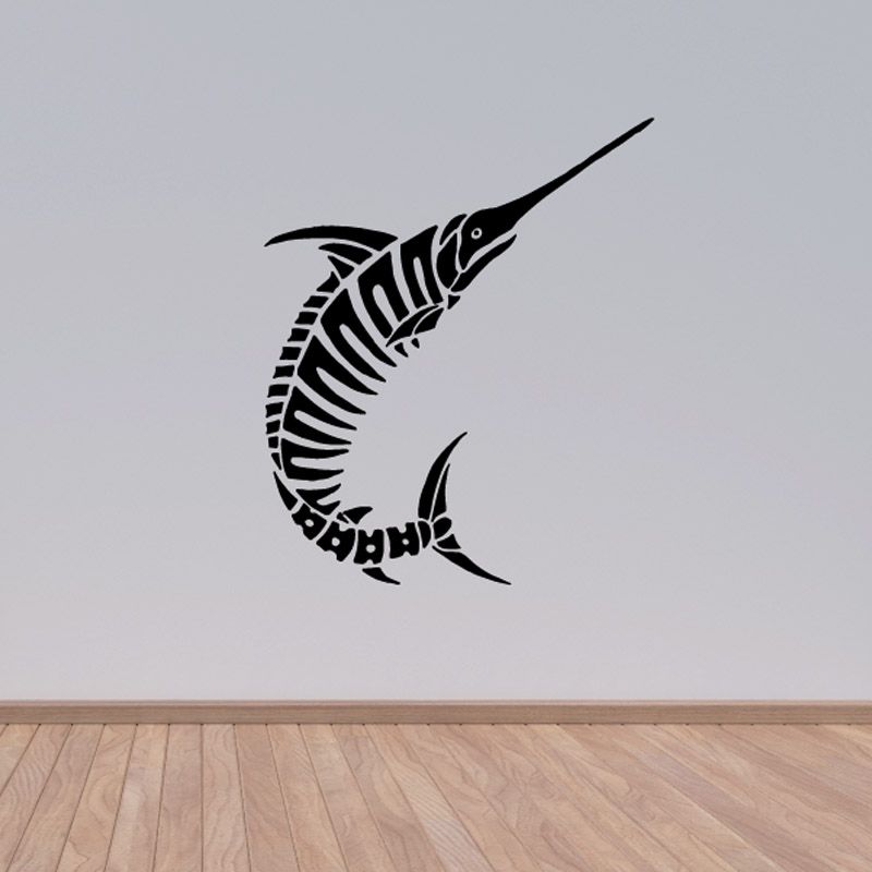 Fish wall decal, black tribal-style fish vinyl