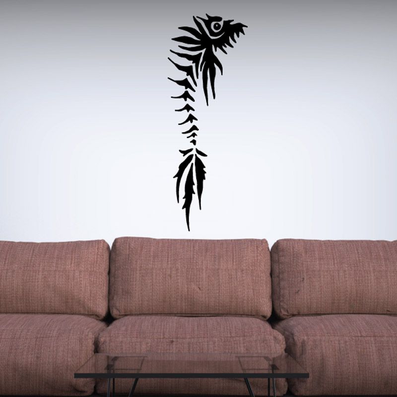 Fish wall decal, black tribal fish silhouette with eye, vertical