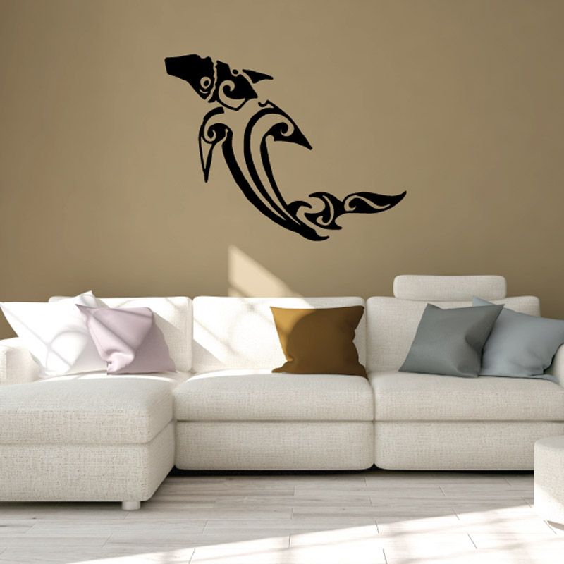 Fish wall vinyl decal with black ornamental swimming fish silhouette