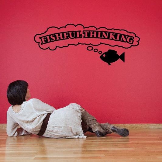 Fishful Thinking fish logo decal with bold black text and fish graphic
