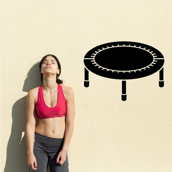 Fitness wall decal: black oval trampoline graphic with border and four support legs