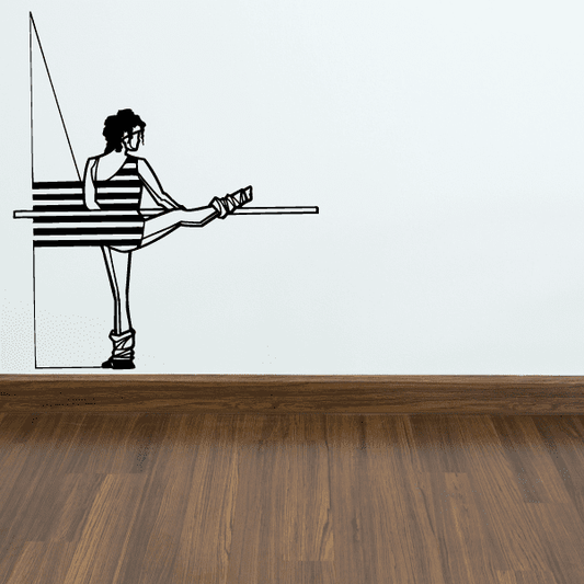 Fitness wall decal vinyl sticker with a weight lifter silhouette holding a bar