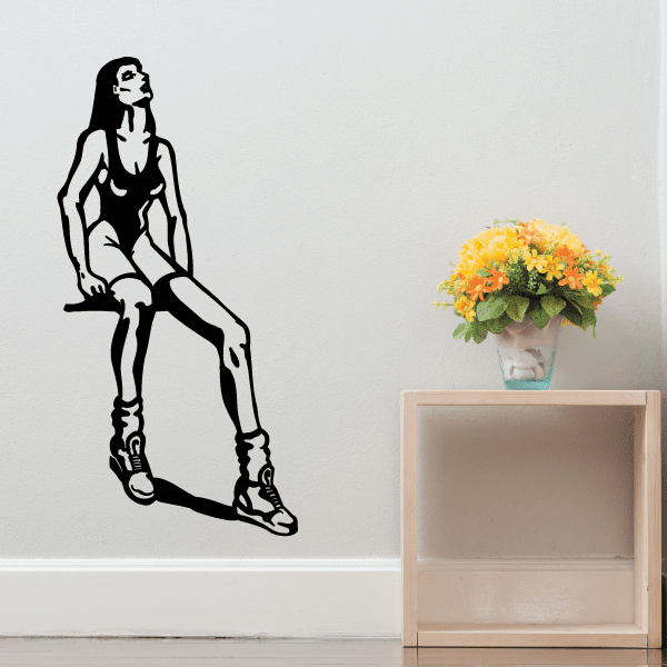 Fitness wall decal: black seated female fitness silhouette