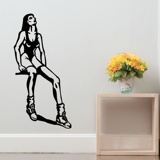 Fitness wall decal: black seated female fitness silhouette