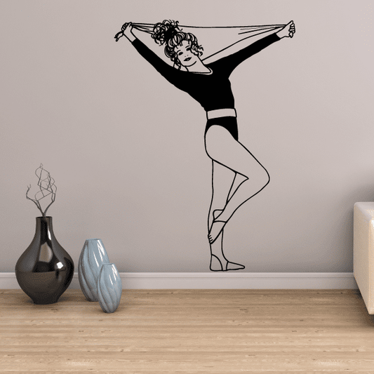 Fitness wall decal of a woman in black exercise pose with arms raised