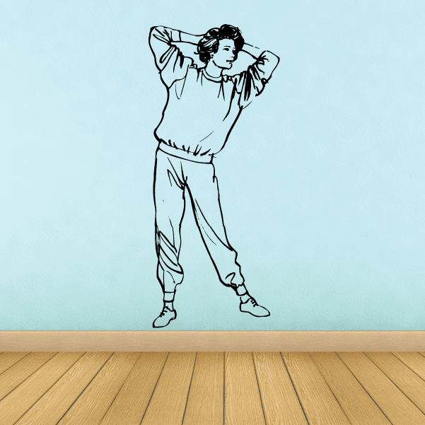 Fitness wall decal of an outline man flexing biceps, vinyl sticker